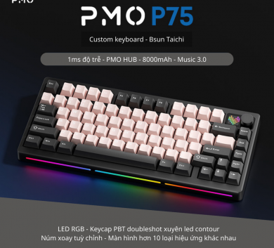 Bàn Phím PMO P75 Black Pink 3 mode pin 8000 New - Sw Bsun aichi 