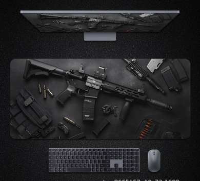 Pad chuột - deskmat size lớn 90x40 cm dày 4mm may viền - Mẫu Gun BL 011.