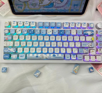 BỘ KEYCAP PUDDING Cinamoroll Blue TRANSPARENT 4 CẠNH XUYÊN LED NHỰA PBT 122 PHÍM OEM PROFILE